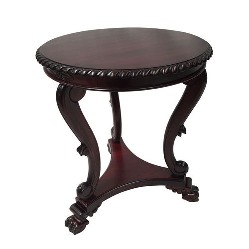 Solid Mahogany Wood Chippendale Reproduction Round Wine Side Table