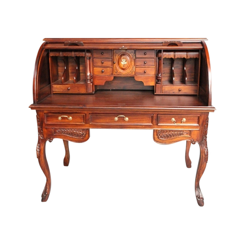 Solid Mahogany Wood Rolltop Writing Desk Antique Reproduction Style