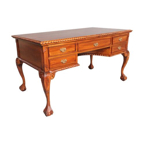 Solid Mahogany Wood Chippendale Style Reproduction Office / Writing Desk