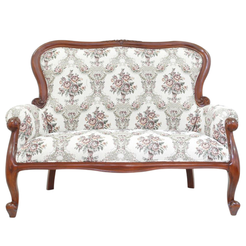 Solid Mahogany Wood Classic French Reproduction Style Grandfather 2.5 Seater Sofa