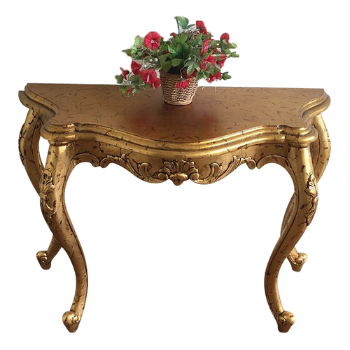 Solid Mahogany Wood Serpentine Hall Table in Gold Colour