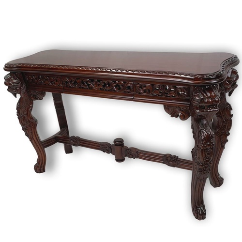 Solid Mahogany Wood Hand Carved Lion Hall / Console Table 