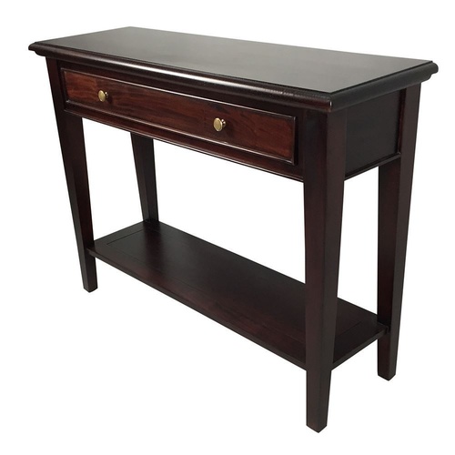 Solid Mahogany Wood Straight Leg Hall Table With Drawer & Shelf