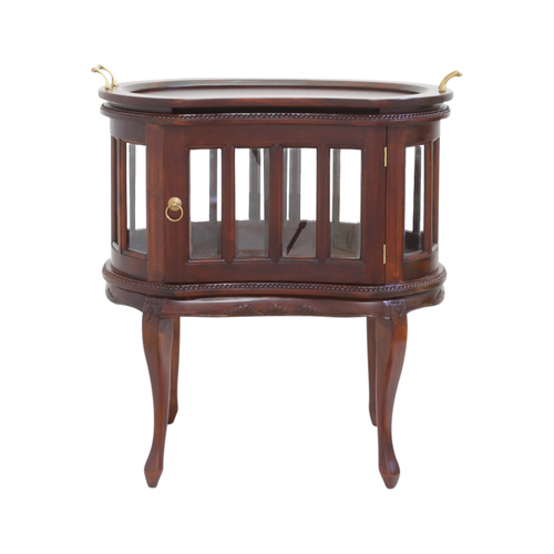 Solid Mahogany Wood Reproduction Peanut Shape Glass Tea Table