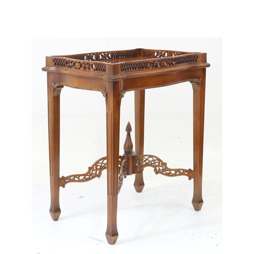 Solid Mahogany Wood Reproduction Tea Table with Tray  